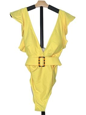 Avanova Yellow One-Piece Belted Swimsuit Women Medium New